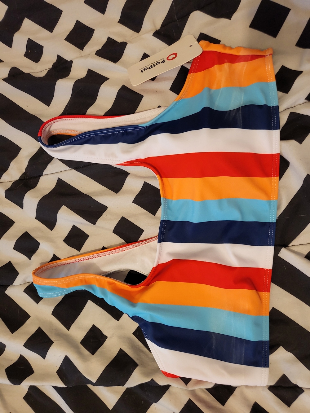 Patpat Penney Striped Multicolor Bikini Top Size Large Padded